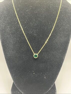 Gold Chain Necklace with Emerald Green Pendant NIB